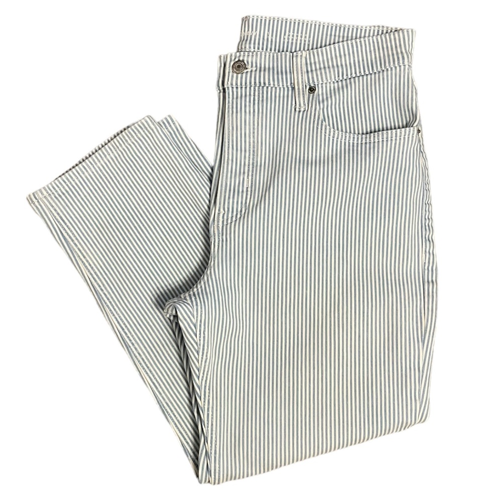 Old Navy Blue Railroad Striped ‘Extra High-Rise Sky-Hi Straight’ Jeans